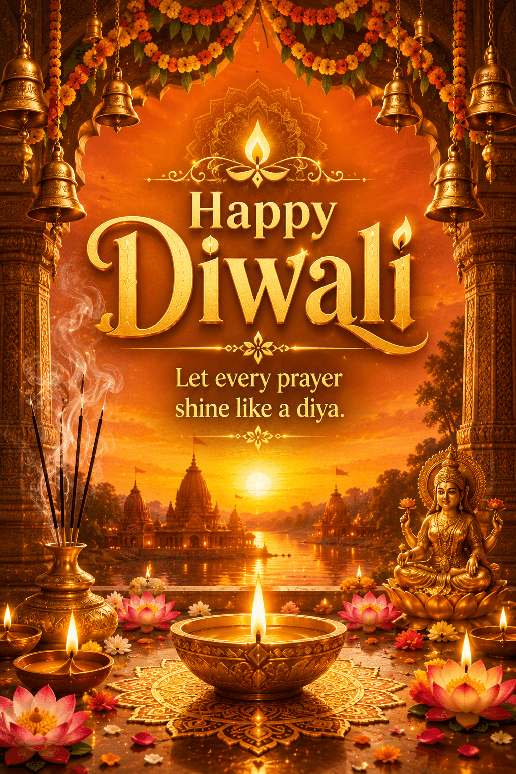 Red golden Happy Diwali home glow image