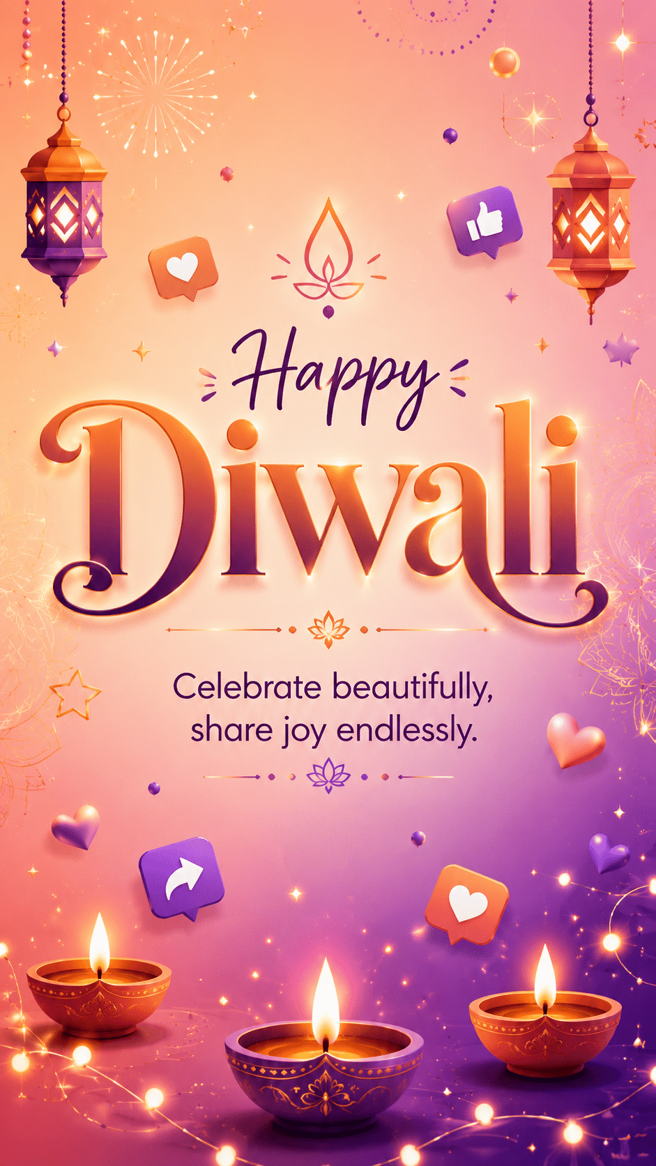 Minimal black Happy Diwali diya image