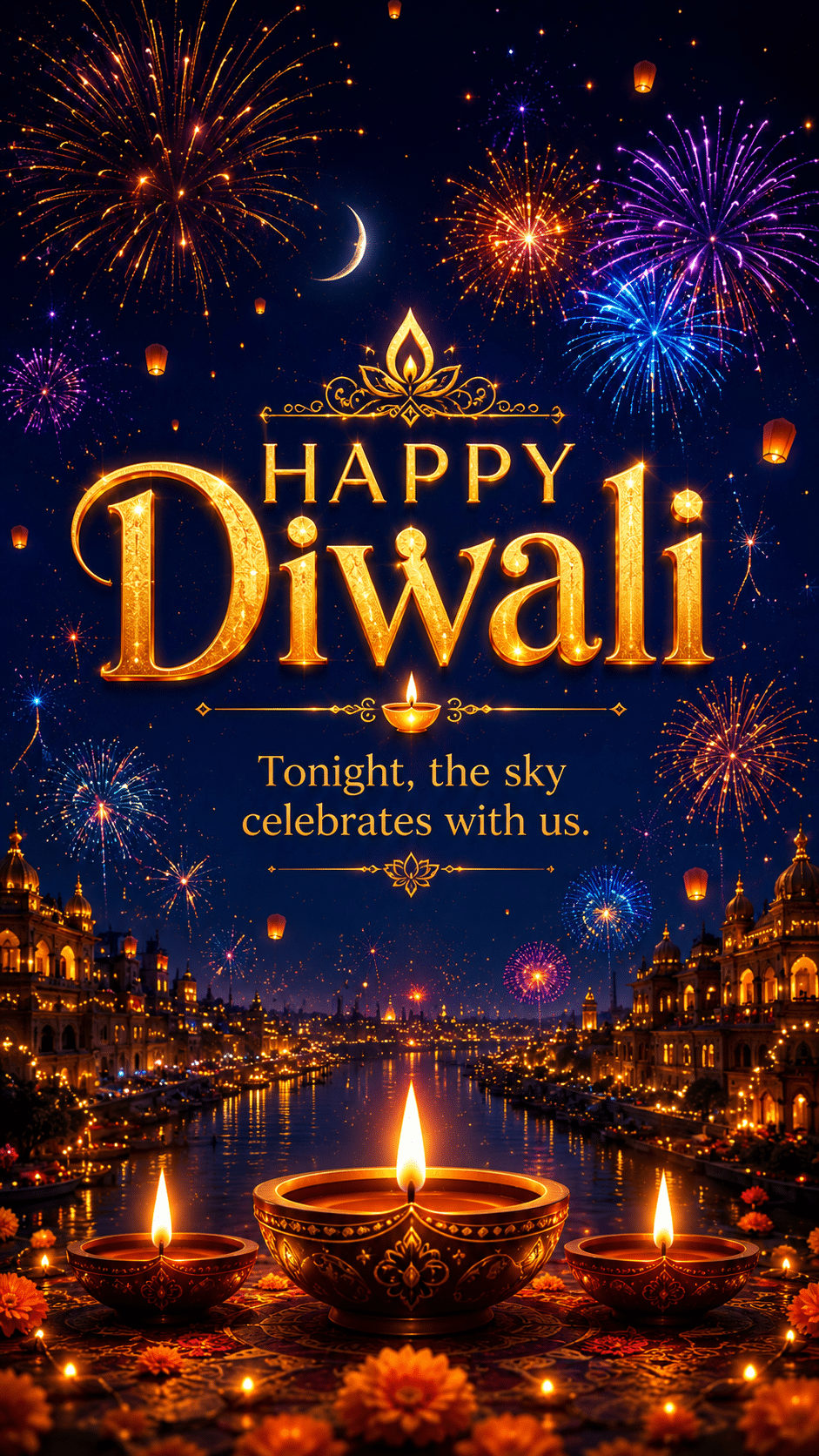 Elegant cream floral Happy Diwali greeting image