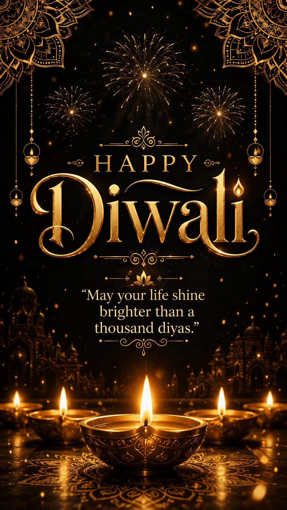 Happy Diwali green golden diya wishes image