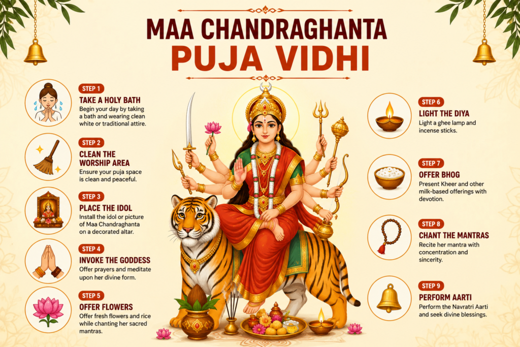 Maa Chandraghanta Puja Vidhi step-by-step guide for 3rd Day of Navratri at home