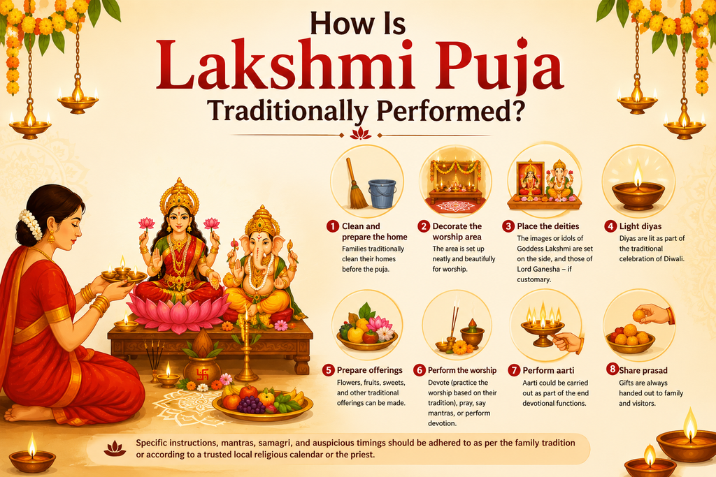 How Lakshmi Puja is traditionally performed with eight worship steps