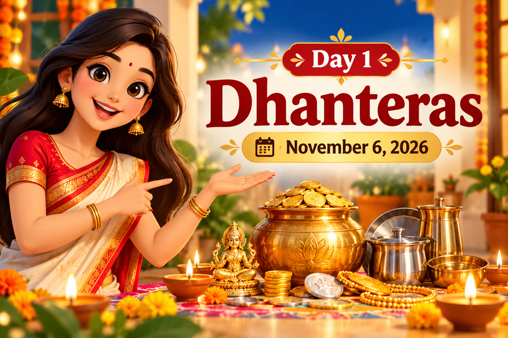 Dhanteras Celebration with Diyas and Gold
